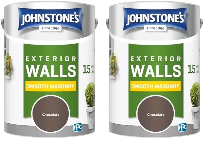 Johnstone's, Exterior Smooth Masonry Paint, Chocolate, Up to 15 Years Protection, Weather & Dirt Resistant, 60m² Coverage Per Tin, Dry in 1-2 Hours, 5L (Pack of 2)