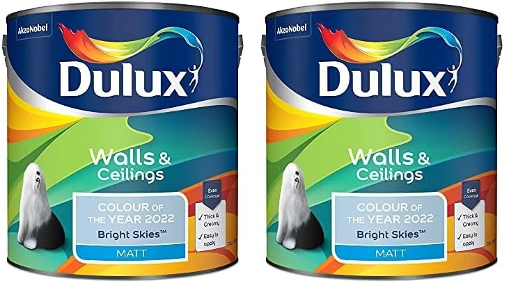 Dulux Walls & Ceilings Matt Emulsion Paint - Bright Skies - 2.5 Litre, 5599869 (Pack of 2)