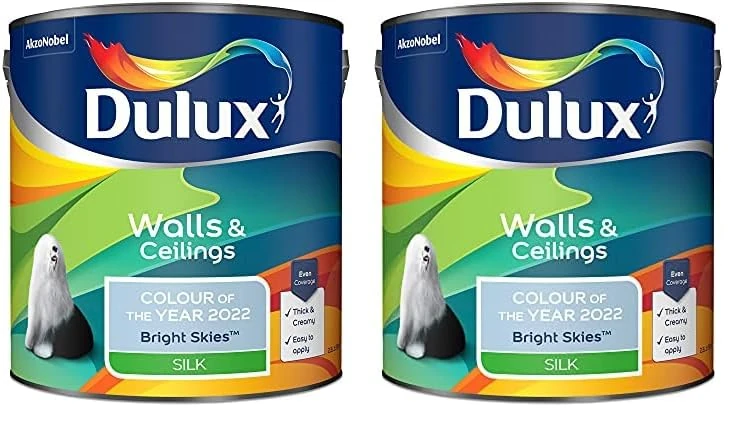 Dulux Walls & Ceilings Silk Emulsion Paint - Bright Skies - 2.5 Litre (5599871) (Pack of 2)