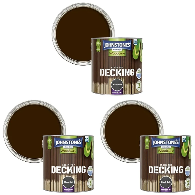 Johnstone's Woodcare, Stain for Decking, Black Oak, 2.5L (Pack of 3)