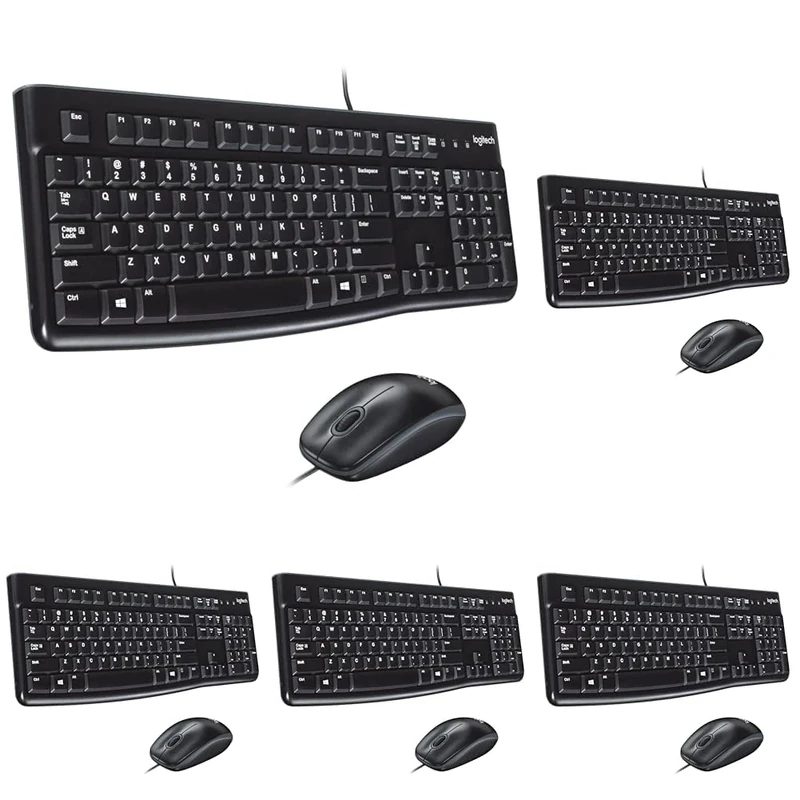 Logitech MK120 Wired Keyboard and Mouse Combo for Windows, QWERTY US International Layout - Black (Pack of 5)