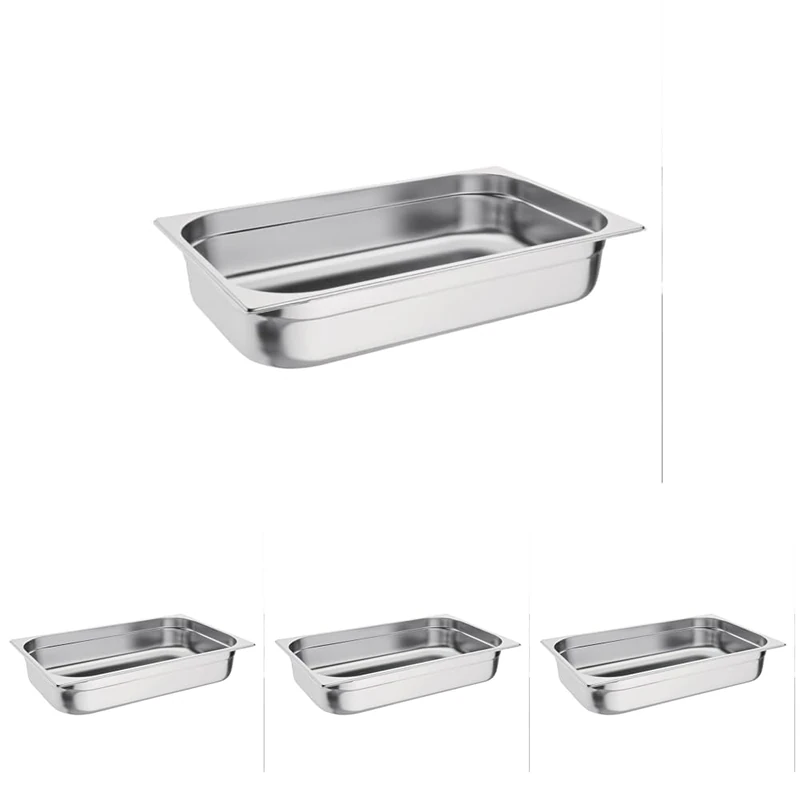 Vogue Gastronorm Pan 1/1, Stainless Steel Tray, Depth: 100 mm, Capacity: 13.5 litres, Hot and Cold Food Storage Container, Bain Marie Compatible, Lid Sold Separately, K923 (Pack of 4)
