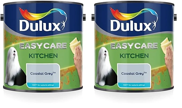 Dulux Easycare Kitchen Matt Emulsion Paint For Walls And Ceilings - Coastal Grey 2.5 Litres (Pack of 2)