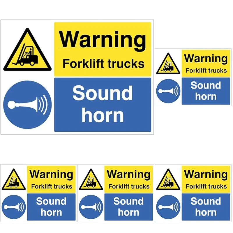 Caledonia Signs 24528Q Warning forklifts Truck Sound Horn Sign, Self Adhesive Vinyl, 600 mm x 450 mm (Pack of 5)