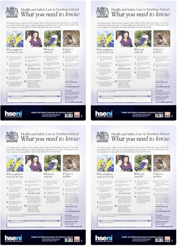 HSE A2 Health & Safety Law Poster Northern Ireland Version, What You Need To Know, Laminated Environmentally Friendly Material, Authentic Embedded Hologram, W420mm x H594mm (Pack of 4) - Image 1