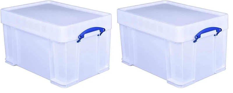 Really Useful Box Plastic Storage 48 Litre with XL Lid White Strong (Pack of 2)