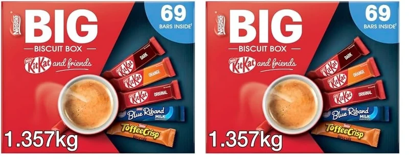 Nestlé Kitkat and Friends Big Biscuit Box | 69 x Chocolate Biscuit Bars - KitKat, Blue Riband, Toffee Crisp | Bulk Chocolate Box 1.357kg (Pack of 2)