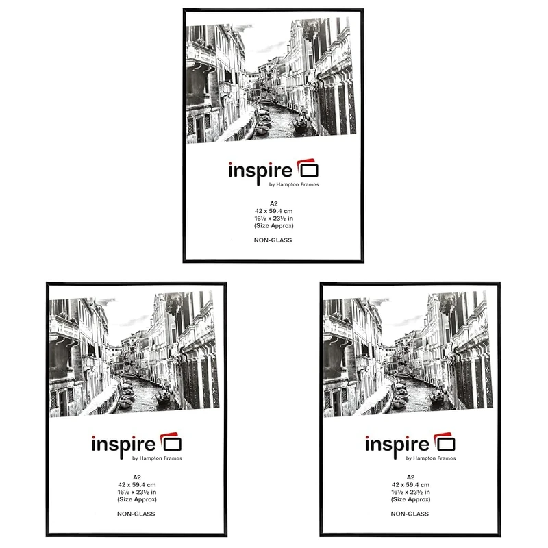 Hampton Frames BACKLOADER Poster Certificate Photo Frame Acrylic (Non Glass) Black A2 (42x59cm) A2MARBL (Pack of 3)