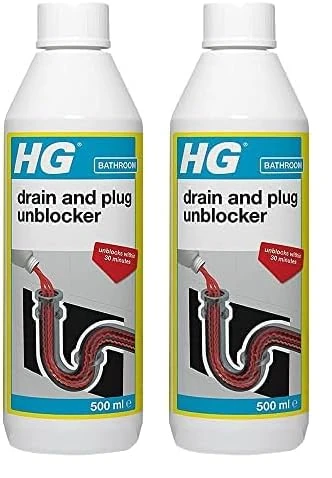 HG Drain and Plug Unblocker, Effectively Removes Blockages & Cleans Blocked Drains Fast, for Blocked Drain Pipes in Sinks or Shower Traps (500ml) - 139050106 (Pack of 2)
