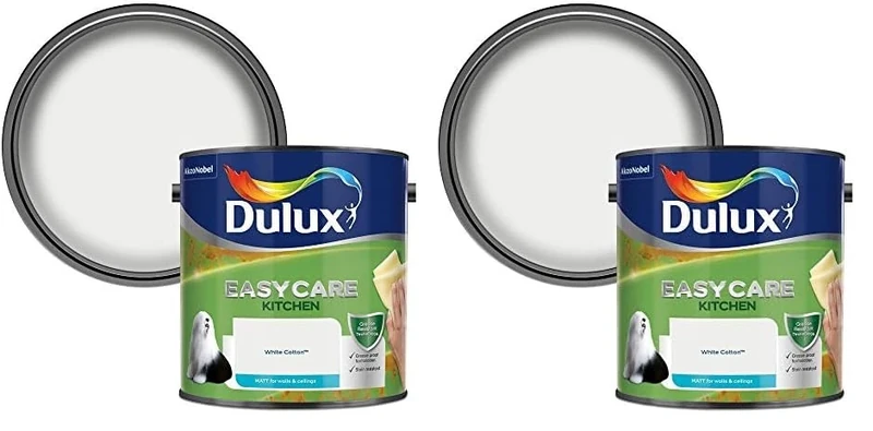Dulux Easycare Kitchen Matt Emulsion Paint For Walls And Ceilings - White Cotton 2.5 Litres (Pack of 2)