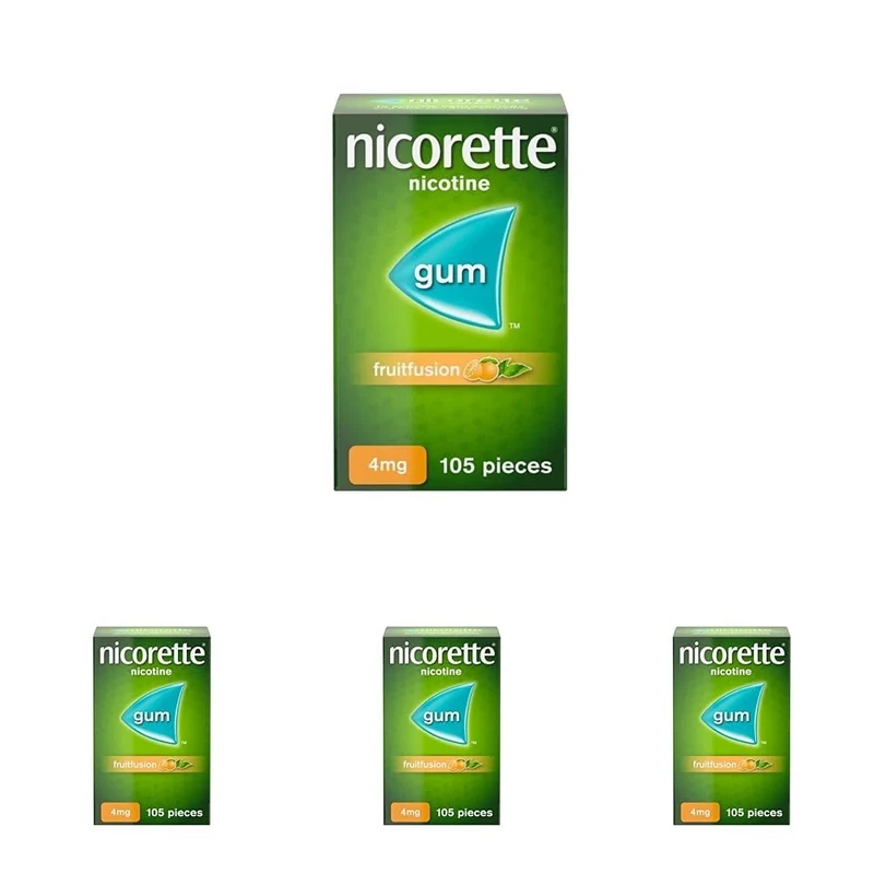 Nicorette Fruitfusion 4mg Gum (1 x 105 Pieces), Discreet and Fast-Acting, Stop Smoking Aid to Tackle Cravings and Withdrawal Symptoms, Nicotine Gum with Pleasant Fruit Flavour (Pack of 4)
