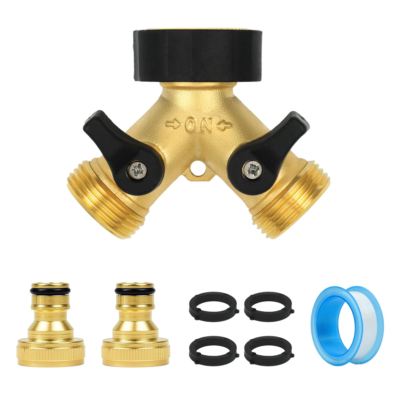 Garden Hose Splitter 2 Way, Y-type Brass Hose Connector, Double Outlet Garden Tap, Garden Tap Splitter 2 Way, 3/4" Hose Connector, Garden Tap Connector with Individual On/Off and Two Quick Connector