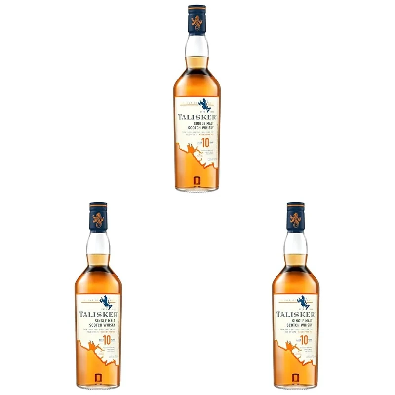 Talisker 10 Year Old Single Malt Scotch Whisky | 45.8% vol | 70cl | Rich | Deep Character | Ruggedly Maritime | with Gift Box (Pack of 3)