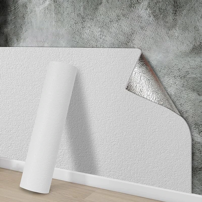 Snewvie Self Adhesive Thermal Insulation Wallpaper,10 Roll=150 sq.ft 3mm Thicken Peel and Stick White Textured Wall Paper for Ceilings Kitchen Bedroom Livingroom,Thermal Wallpaper for Cold Walls