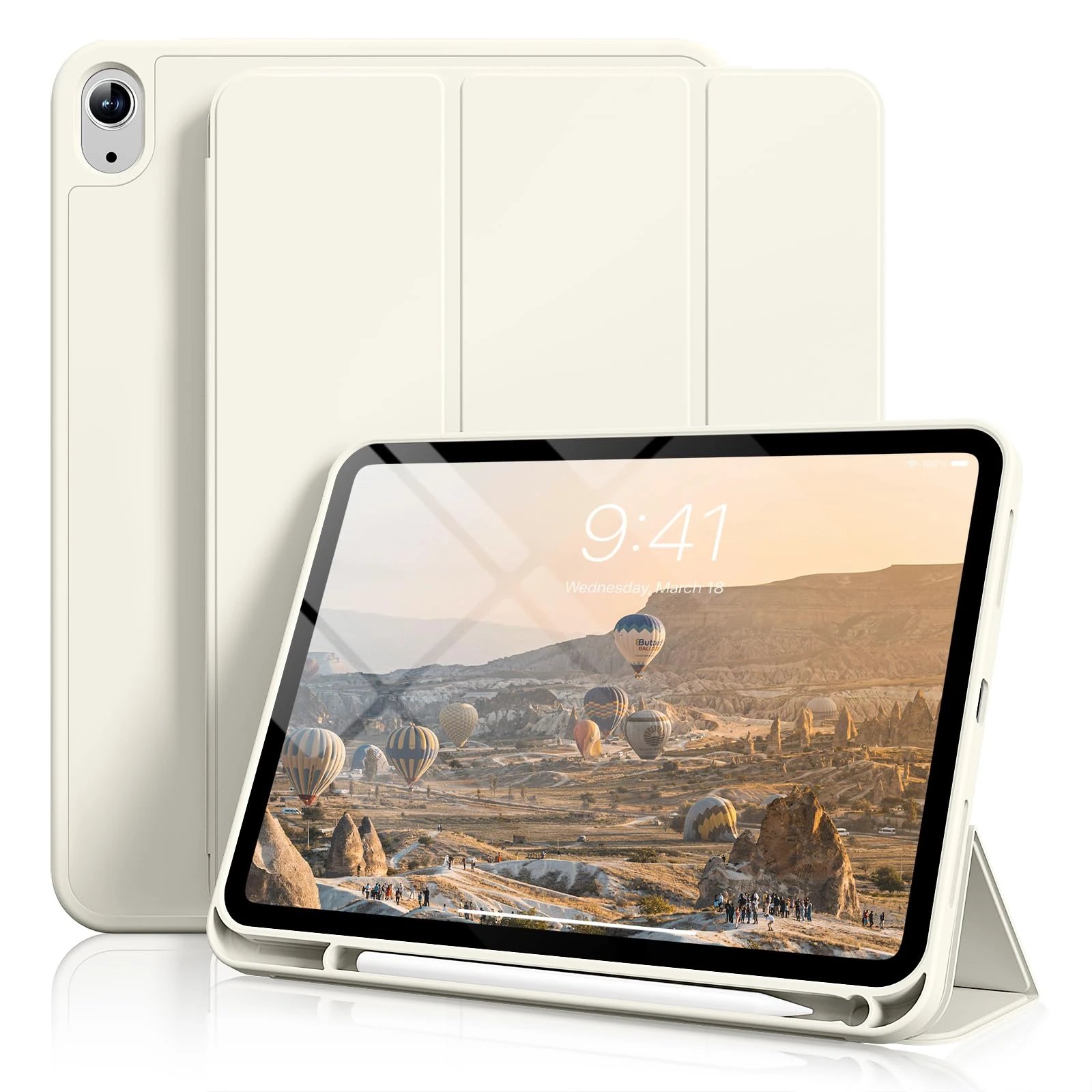 ZOYU Case for iPad (A16) 11th Generation 11 Inch 2025, iPad 10th Generation 10.9 inch 2022 with Pencil Holder, Auto Sleep/Wake Slim Lightweight Trifold Stand Smart Cover, Support Touch ID, Cream White