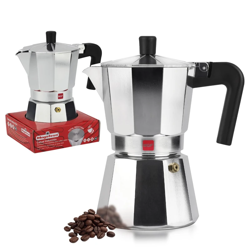 MAGEFESA Catual 9 Cup Italian Moka Coffee Maker, Made of Durable and Lightweight Aluminium, Compatible with All Types of Cookers, Including Induction