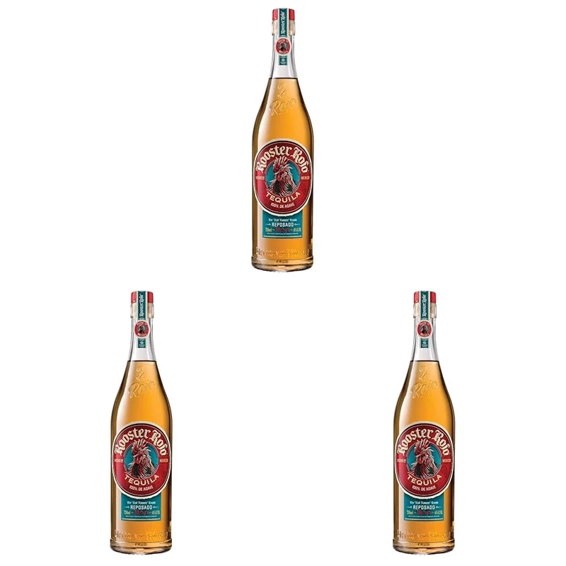 Rooster Rojo Reposado Tequila 70cl, 38% ABV | 100% Blue Weber Agave | Double Distilled, Filtered Through Silver, Barrel Aged (Pack of 3)