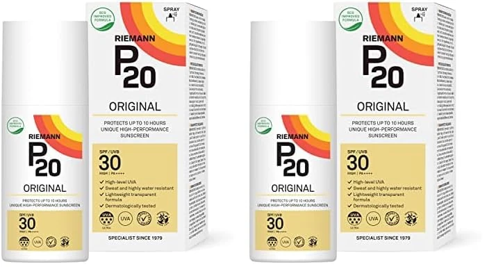 RIEMANN P20 Original SPF30 Spray, 200ml, Advanced Sunscreen Protection High Performance, Triple Protection + Sweat Resistance, Durable Protects up to 10 Hours, Water Resistant, (Pack of 2)