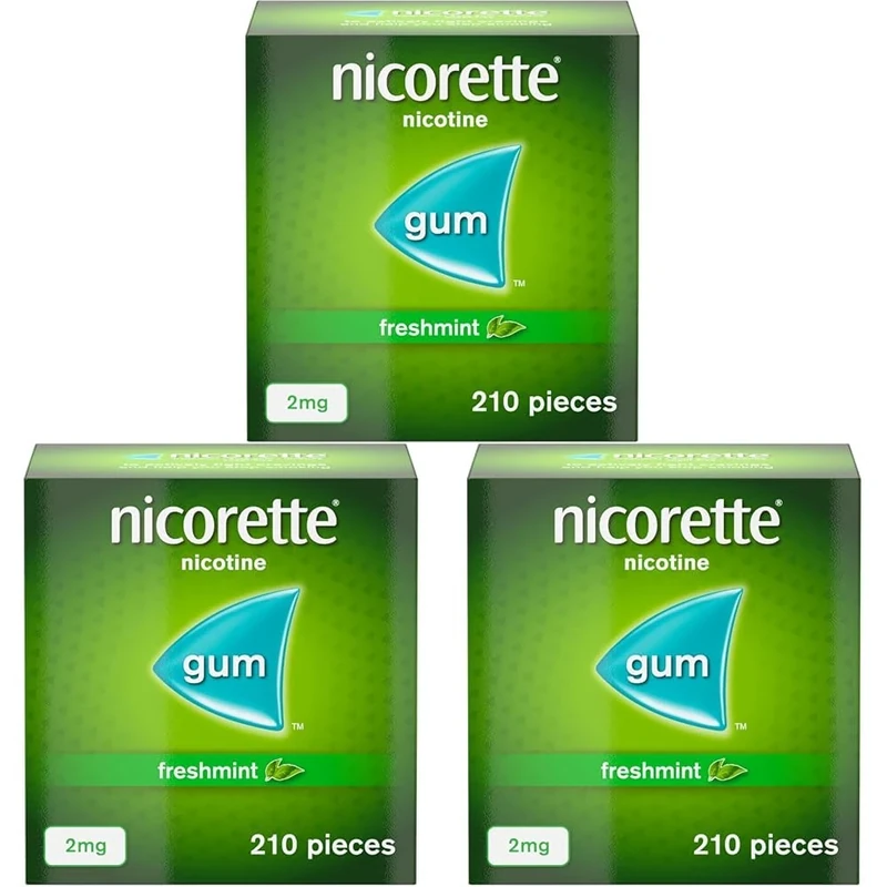 Nicorette Freshmint 2mg Gum (210 Pieces), Discreet and Fast-Acting Stop Smoking Aid to Ease Cravings, Nicotine Gum with Pleasant Freshmint Flavour (Pack of 3)
