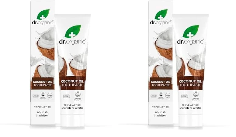 Dr Organic Coconut Oil Toothpaste, Whitening, Natural, Mens, Womens, Natural, Vegan, Cruelty-Free, Paraben & SLS-Free, Organic, 100ml, Packaging May Vary (Pack of 2)