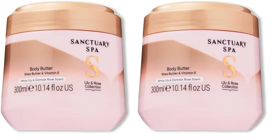 Sanctuary Spa Lily & Rose Body Butter for Women, No Mineral Oil, Cruelty Free & Vegan Shea Body Moisturiser, 300ml (Pack of 2)