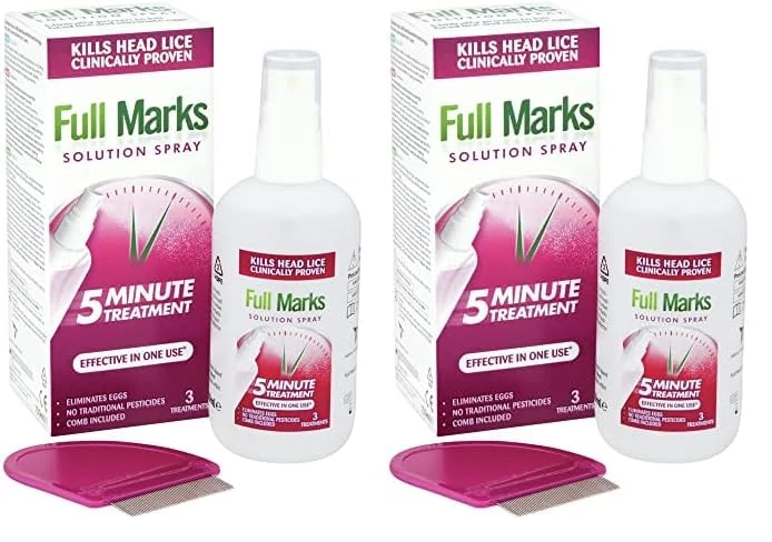 Full Marks Head Lice Solution Spray 150 ml - Fast & Effective Nit Treatment with Comb, Scalp Scrub, Prevention, Kills Nits, Easy Application, Safe for Kids, No Harsh Chemicals (Pack of 2)