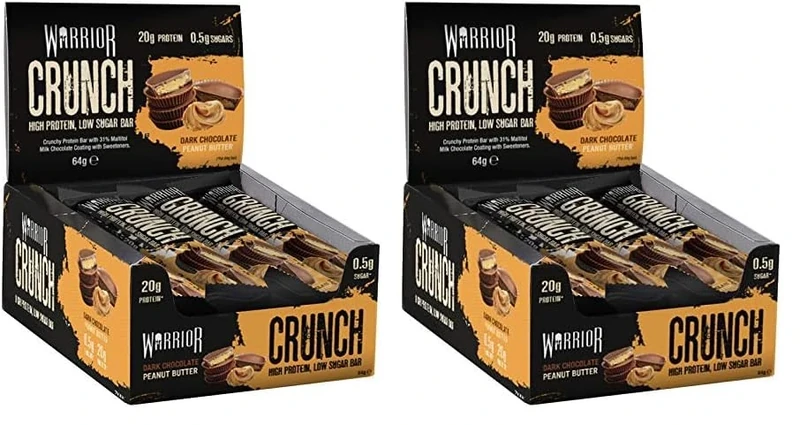 Warrior Crunch Bar 12 X 64G Dark Chocolate Peanut Butter (Pack of 2)