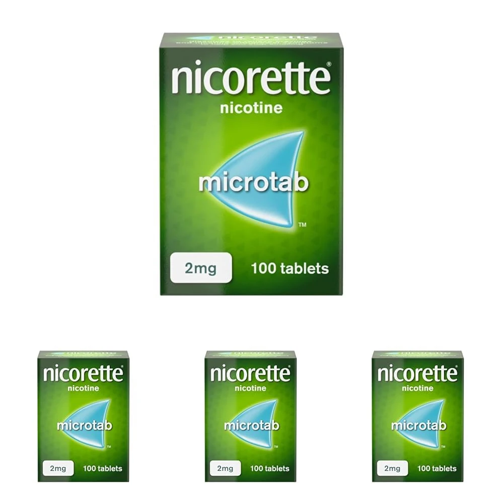 Nicorette Microtab 2mg Sublingual Tablet (100 Pieces), Smoking Cessation Aid to Actively Fight Withdrawal Symptoms, Sublingual Tablets to Help Stop Smoking (Pack of 4)