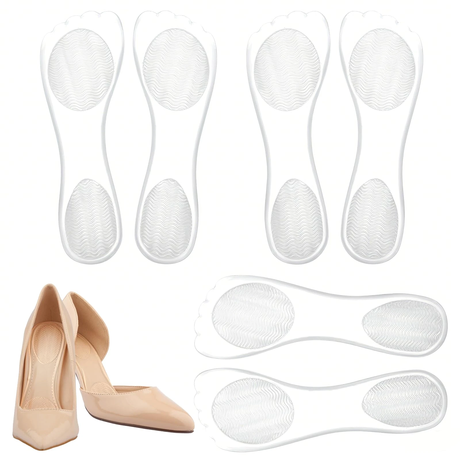 3 Pairs of Inserts for High Heels, 3/4 Gel Cushion Insoles for Women, Invisible Adhesive Shoe Pads for Relieve Pressure and Foot Pain, Shoe Insoles for High Heels for Sandals Flats Boots Pumps(Clear)