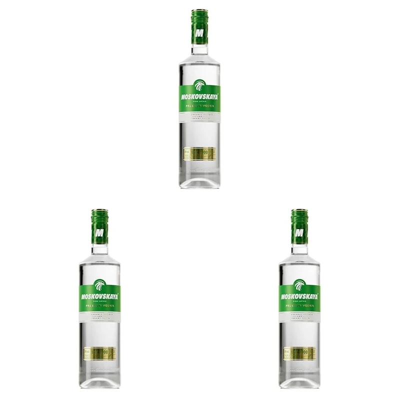 Moskovskaya Vodka 70cl 38% ABV, Classic Spirit Distilled From Natural Ingredients, Enjoyed in Mixers, Tonics, Cocktails & Shots, Made in Riga Latvia (Pack of 3)