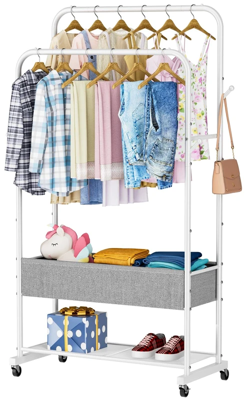 SINGAYE Wardrobe Standing Closet Clothing Rack With Shelf Hanging Clothes