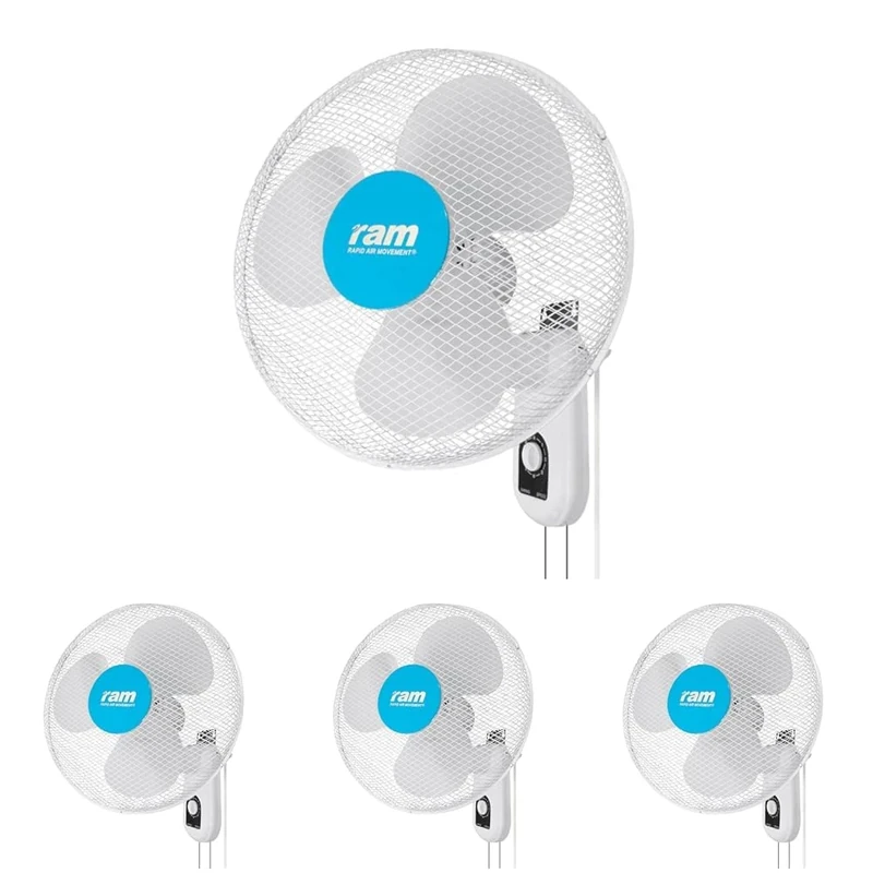 RAM 16" 400mm Wall Mounted Fan 3 Speed oscillate Hydrophonics Cooling Fan (Pack of 4)