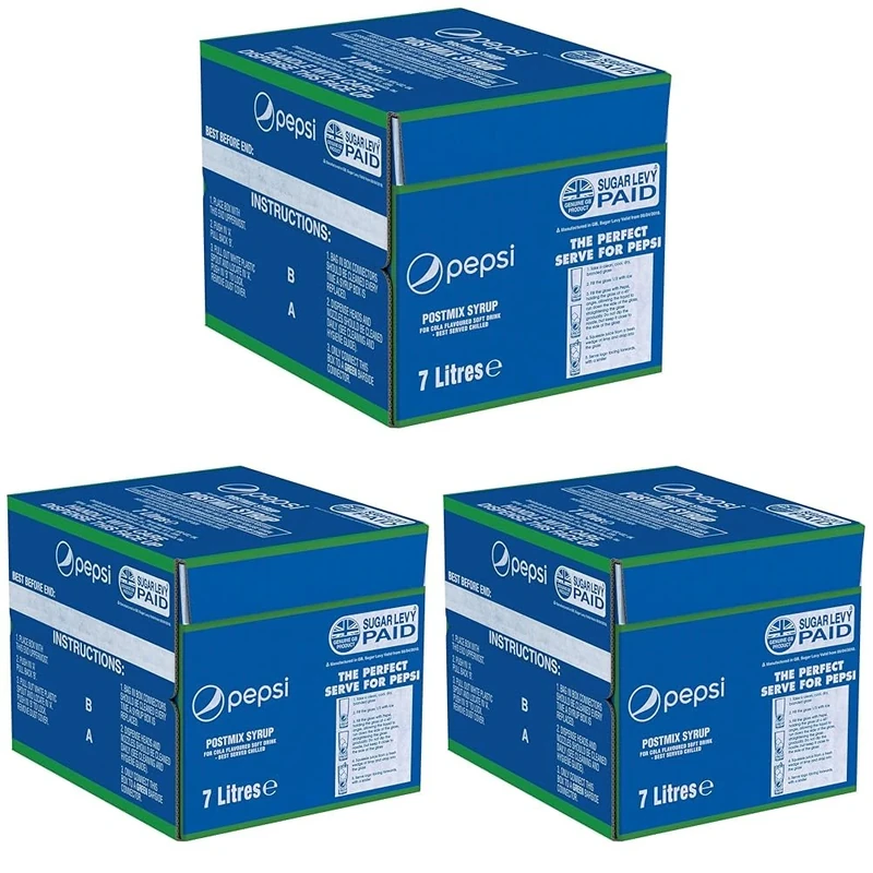 Pepsi Regular Post Mix BIB Syrup for Dispensers - Makes 42 Litres Finished Product - 7 Litres (Packaging may vary) (Pack of 3)