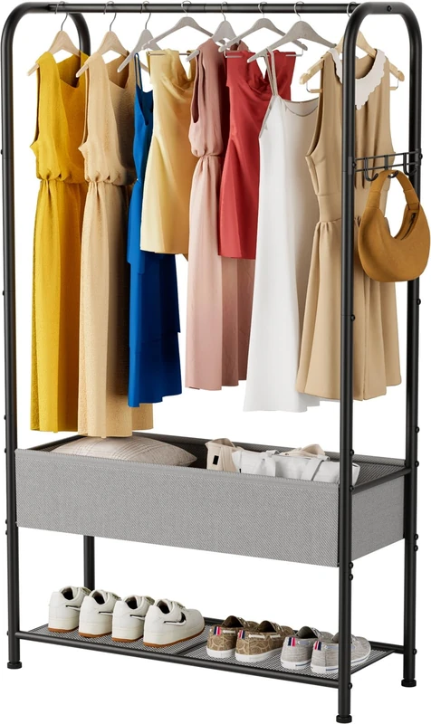 SINGAYE Wardrobe Standing Closet Clothing Rack With Shelf Hanging Clothes