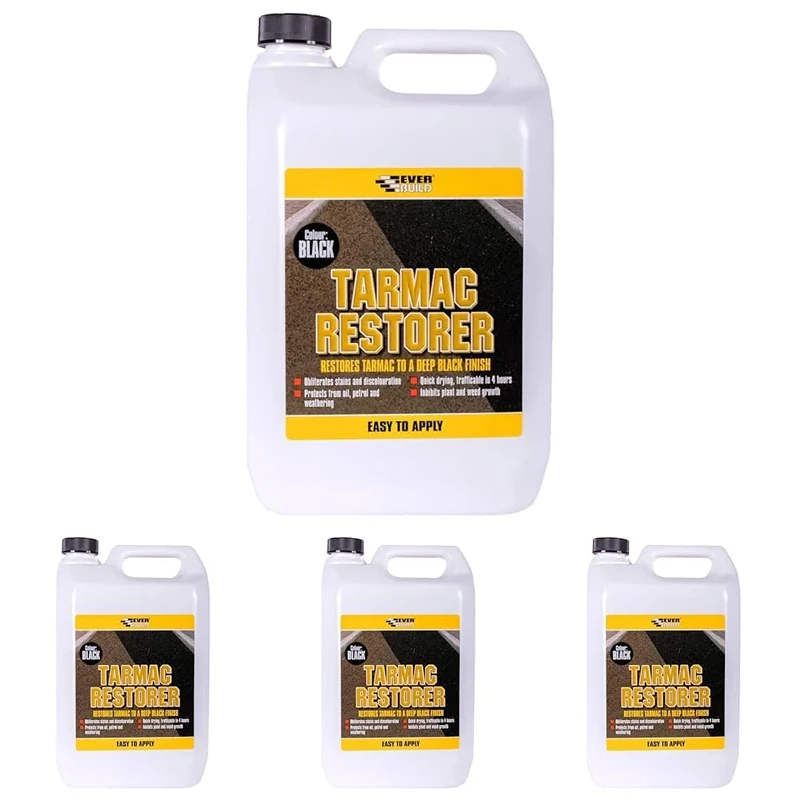 Everbuild Tarmac Restorer | High Performance and Weathering Protection, Surface Coating to Make Tramac Look New - 5 Litre, Black (Pack of 4)