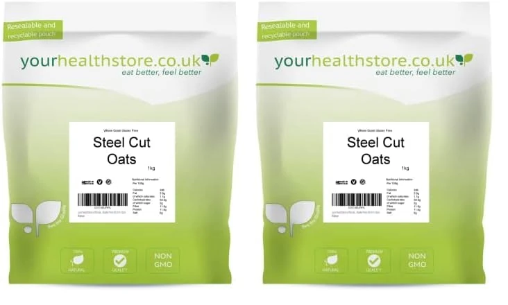 yourhealthstore Whole Grain Gluten Free Steel Cut Oats 1kg Made from British Oats light brown, 1 kg (Pack of 2)