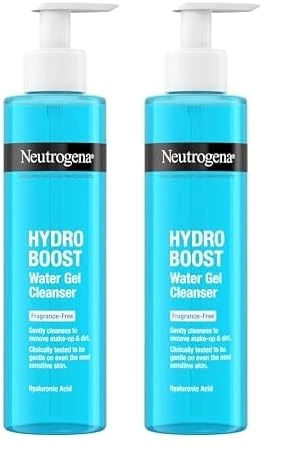Neutrogena Hydro Boost Fragrance-Free Water Gel Face Cleanser, with Hyaluronic Acid for Dry or Dehydrated Skin, 200ml (Pack of 2)