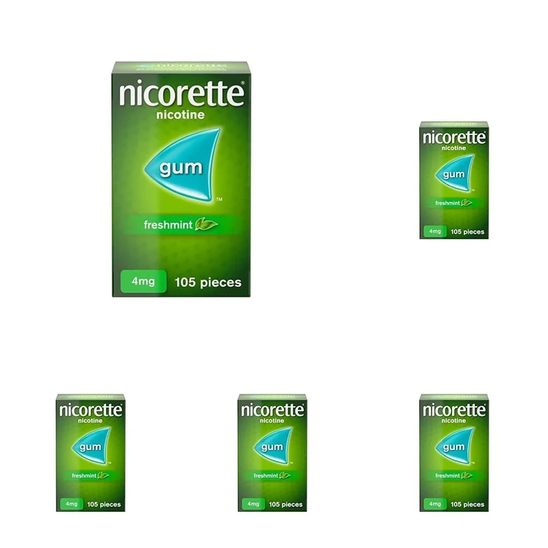 Nicorette Freshmint 4mg Gum (105 Pieces), Discreet and Fast-Acting Stop Smoking Aid to Ease Cravings, Nicotine Gum with Pleasant Freshmint Flavour (Pack of 5)