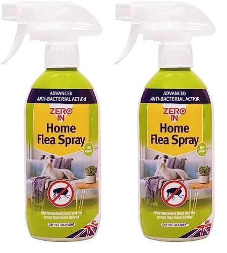 Zero In Antibacterial Home Flea Spray - 500 ml. Off-Pet Treatment Controls Fleas and Larvae in the Home and Kills Germs. Prevents Reinfestations. Ready-To-Use. Treats Carpets and Soft Furnishings