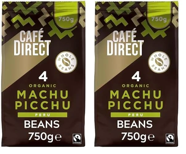 Cafédirect Machu Picchu Coffee Beans, Medium-Dark Roast, Organic and Fairtrade, 100 Percent Arabica Coffee Beans, 750 g (Pack of 2)