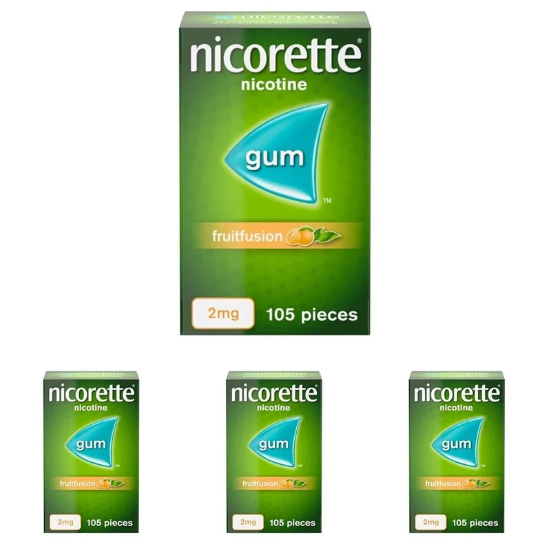 Nicorette Fruitfusion 2mg Gum (1 x 105 Pieces), Discreet and Fast-Acting, Stop Smoking Aid to Tackle Cravings and Withdrawal Symptoms, Nicotine Gum with Pleasant Fruit Flavour (Pack of 4)