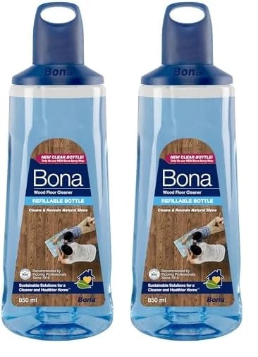 Bona Premium Spray Mop Cartridge, Wood Floor Cleaner, for Varnished or Hard Waxed Wood Floors, 850ml (Pack of 2)