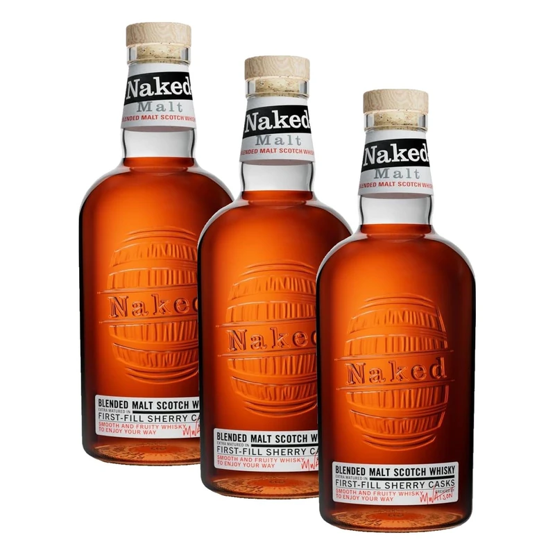 Naked Malt | Blended Malt Scotch Whisky | 40% ABV | 70cl | Extra-Matured in First-Fill Oloroso Sherry Casks | Smooth and Fruity (Pack of 3)