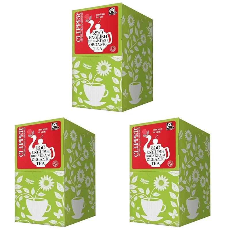 Clipper Organic English Breakfast Tea Bags | 250 Individually Wrapped Teabags | Bulk Buy, Home & Catering | Caffeine-Free Herbal Tea Bags | Eco-Conscious, Natural, Unbleached & Biodegradable