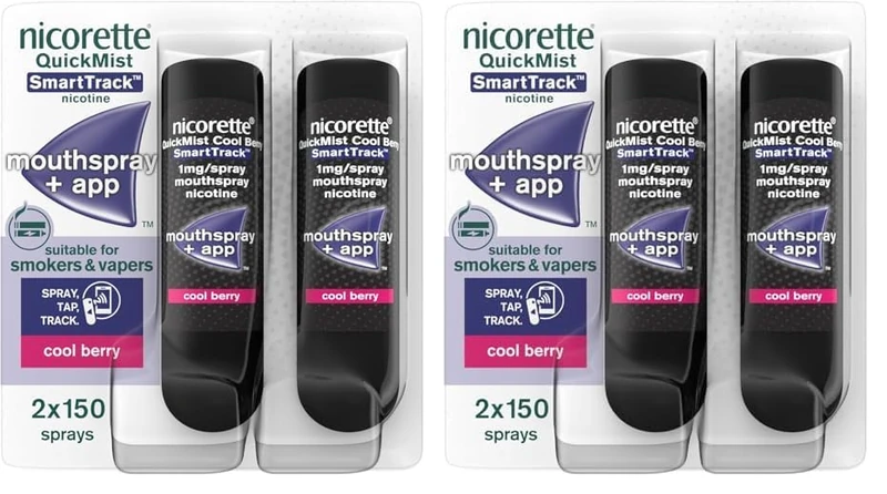 Nicorette® QuickMist SmartTrack™ Mouthspray- 2 x 150 Sprays (Cool Berry) (Packing May Vary) (Pack of 2)