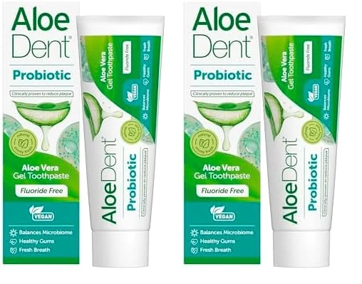 AloeDent Probiotic Toothpaste Fluoride Free - Balance Mouth Microbiome, Natural Oral Probiotic with Aloe Vera & Xylitol, SLS Free, Vegan, 75ml (Pack of 2)