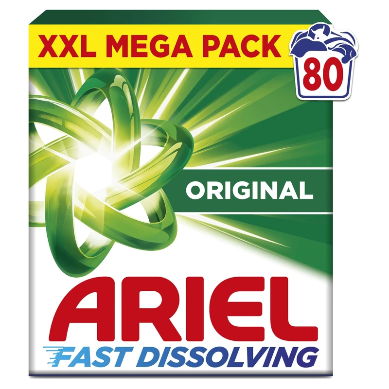 Ariel Fast Dissolving Washing Powder Laundry Detergent 4.4kg, 80 Washes, Original, Fast Dissolving Even In Cold, With Anti-Residue Technology