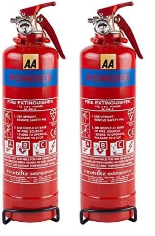 AA 1kg Fire Extinguisher AA6653 – Uses ABC Powder Small Fires – Lightweight Easy Use UK Made 5 Yr Warranty, 1000 g, Red (Pack of 2) - Image 1