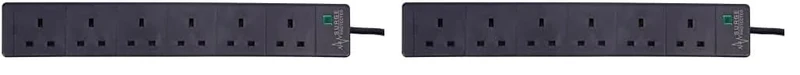 PRO ELEC pl12986 Surge Protected Extension Lead, 6 Socket, 8 Metres, Neon On Light, Black 6 Gang (Pack of 2)