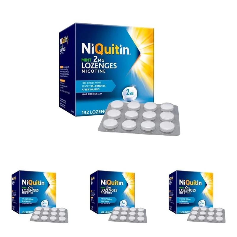 NiQuitin Mint 2 mg Lozenges - Effective Smoking Craving Relief - 132 Lozenges - Long-Lasting Effect - Reduce and Quit Smoking Aid (Pack of 4)